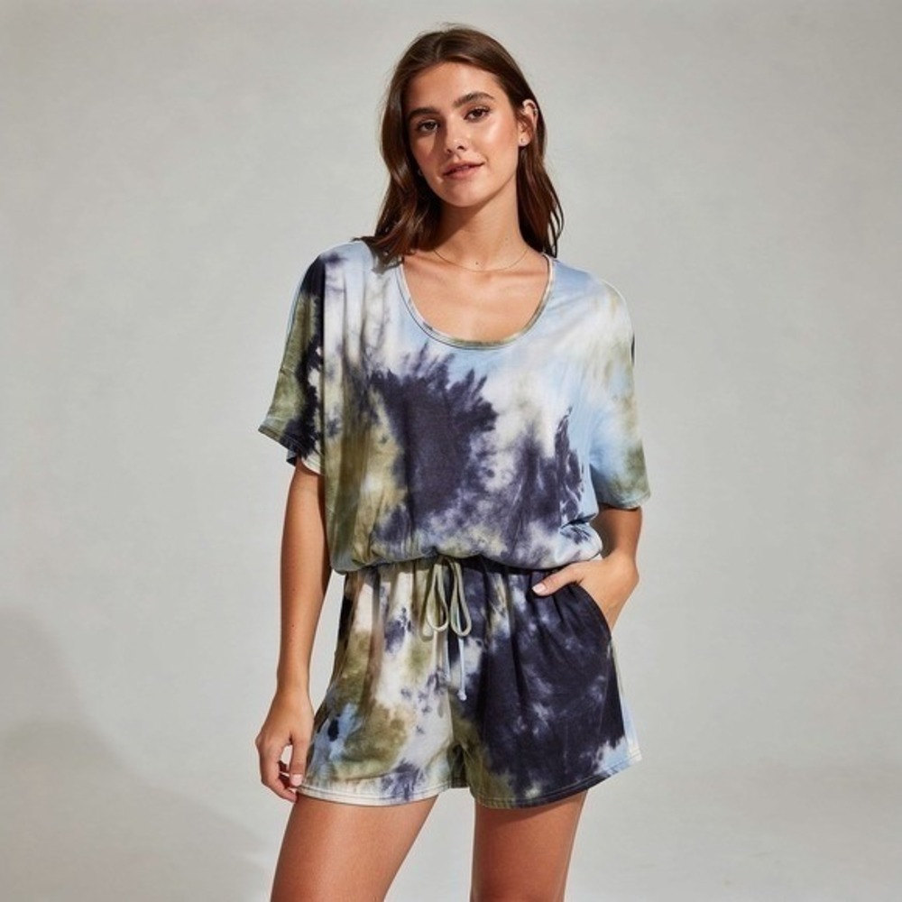 Madden Girl Womens Blue Green Tie Dye Short Sleeve Romper XXL Plus Size new